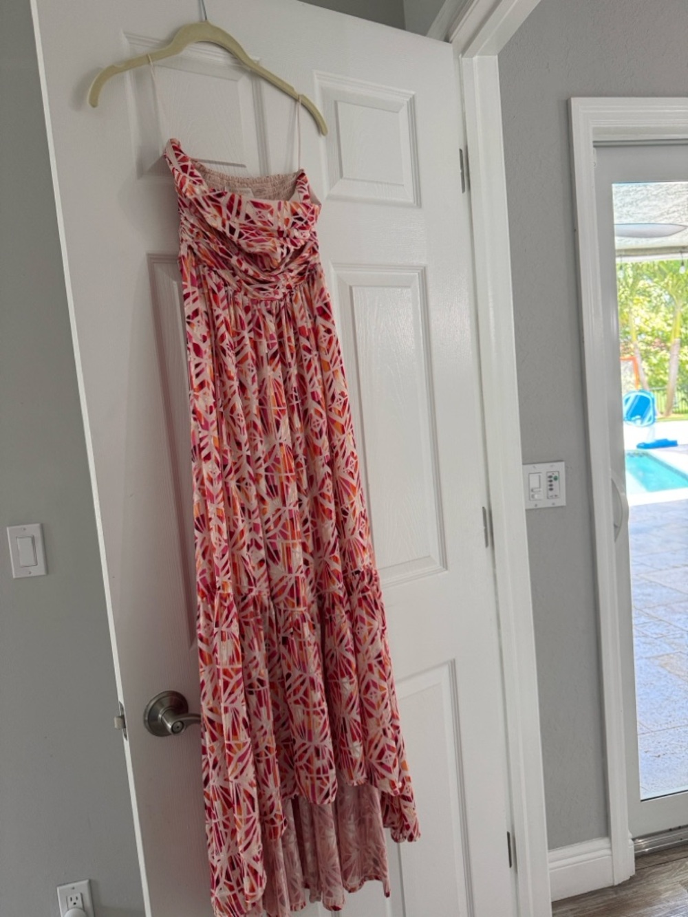 Strapless Pink & Coral Patterned Maxi Dress-Ramy Brook XS
